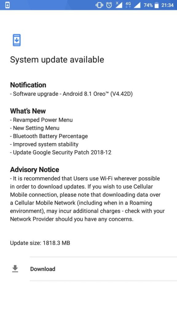 V4.42D update on Nokia 3 (2017)