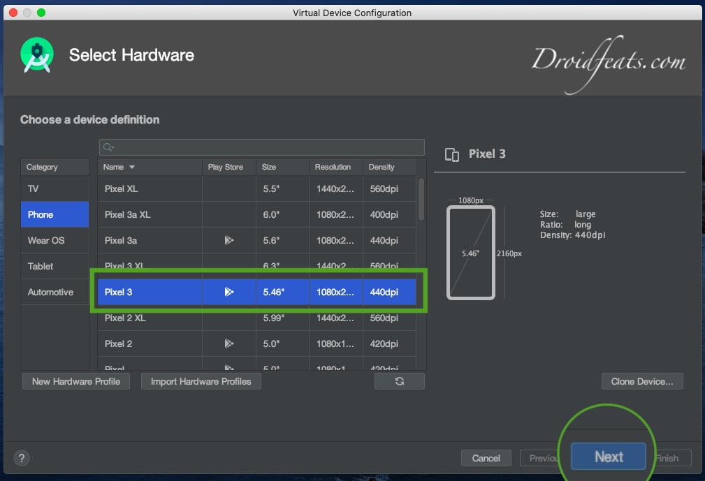 Android Studio select hardware Android Studio select hardware