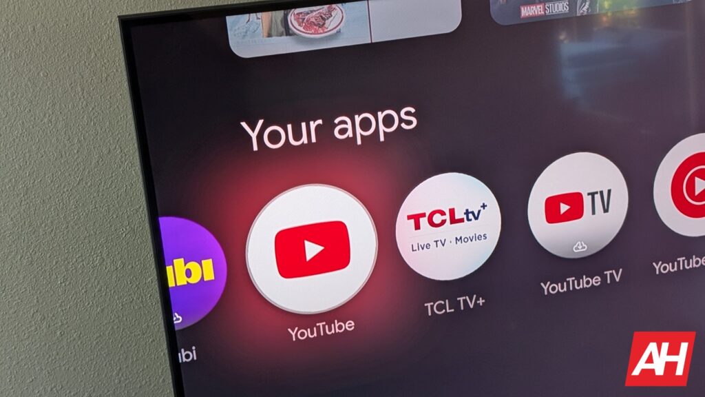 YouTube application home screen shown on a smart TV display